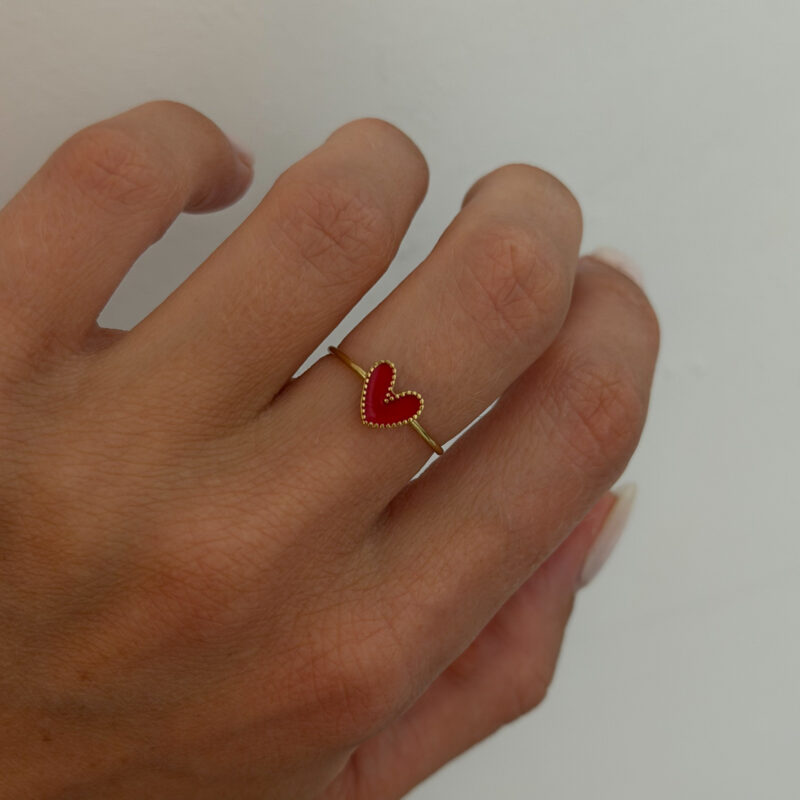 Bagues Côme doré et coeur rouge noir et blanc en acier inoxydable collection de bijoux jolie demoiselle