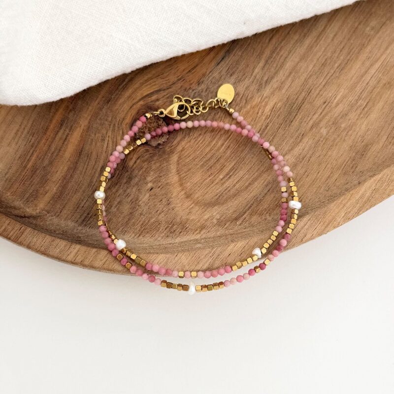 BRACELET JINA ROSE BIJOU ACIER INOXYDABLE ET PERLES MULTI RANGS TENDANCE SELECTION JOLIE DEMOISELLE