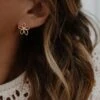 Boucles d'oreilles en acier inoxydable doré Motif fleur ajouré La fleur a un léger fini irrégulier et martelé au niveau des pétales Dimensions boucle : 1.4 cm x 1.5 cm Fermoir papillon et silicone La paire de boucles d'oreilles est très légères ! Par mesure d’hygiène, les boucles d’oreilles ne sont ni reprises, ni échangées Cette paire est garantie sans nickel, sans cadmium, sans sel de plomb. Elle résiste à l’eau et ne noircit pas. Jewels gold woman
