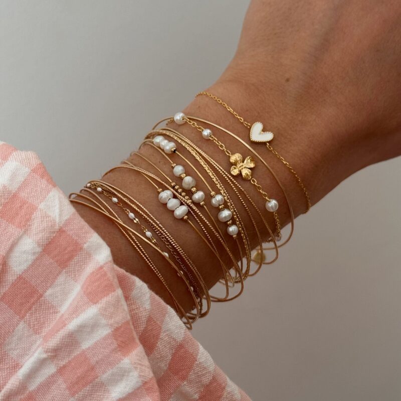 Association de bracelets Jolie demoiselle bijoux pour femme côme agathe nerolia paoline en acier inoxydable doré et perles d'eau douce tendance