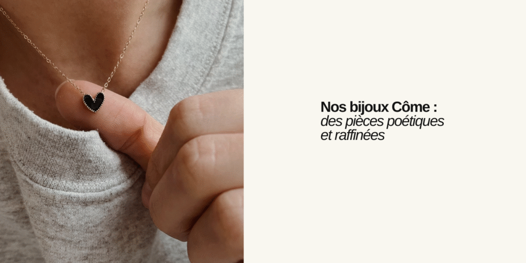 Découvrez notre collection de bijoux Côme qui se compose de bracelets, colliers, bagues et boucles d'oreilles pour femme, décorés d'un petit coeur, en acier inoxydable doré. Chaque coeur est émaillé en plusieurs coloris : rouge, noir, beige, blanc