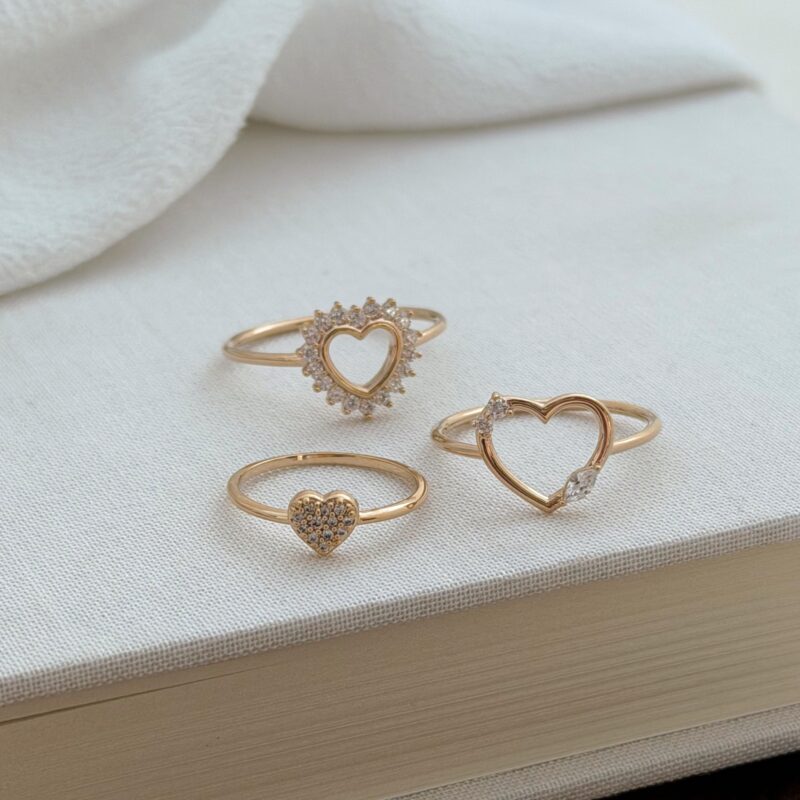 Trio de bagues décorées de coeur et oxydes de zirconium collection amour bijoux femme séléction jolie demoiselle amara valentina et kimi