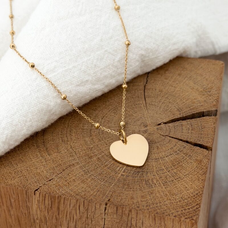 Virginia collier femme acier inoxydable doré bijou personnalisable médaillon pendentif coeur chaine fine ornee de boules séléction de bijoux jolie demoiselle