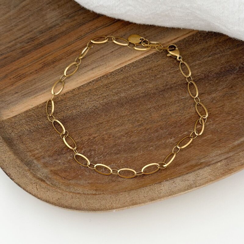 chaine de cheville alessia chevillère pour femme tendance maillons ovales en acier inoxydable doré séléction jolie demoiselle