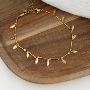 chaine de cheville solena bijoux femme acier inoxydable doré et pampilles tendance