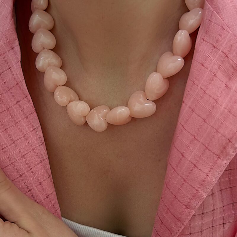 collier léo bijou femme acier inoxydable doré coeurs rose bombés au fini lisse collection amour séléction jolie demoiselle