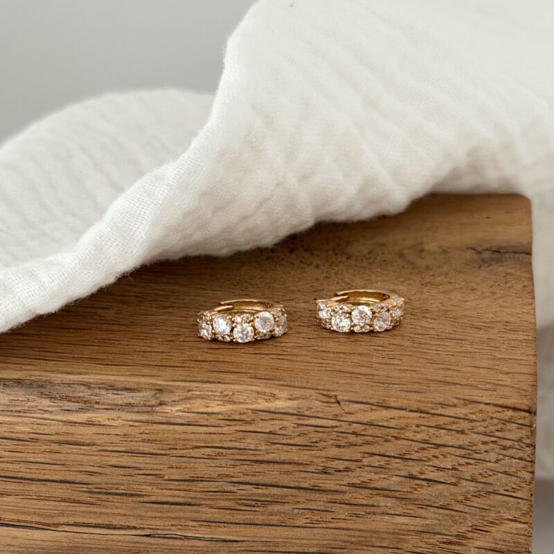 Boucles d'oreilles Elizia en plaqué or 3 microns 1 carats style mini créoles et oxydes de zirconium pour femmes séléction de bijoux jolie demoiselle