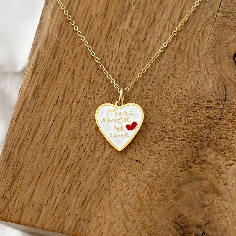 Collier More amor por favor en acier inoxydable doré chaine simple et pendentif coeur à graver séléction jolie demoiselle