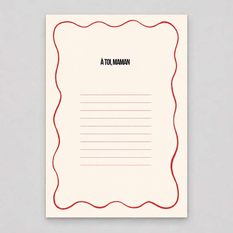 Carte design fête des Mamans, offerte avec la commande, pour écrire quelques mots qui accompagneront votre cadeau.