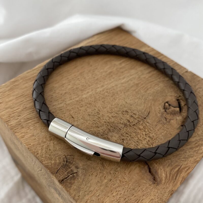 Bracelet ted en cuir marron et acier inoxydable argenté bijou pour homme séléction jolie demoiselle